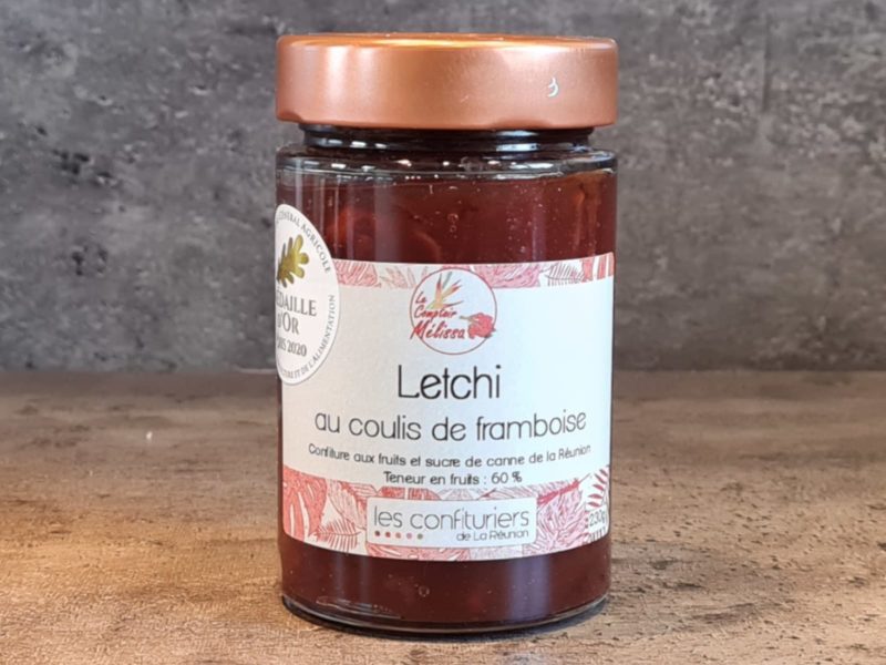 confiture de letchis au coulis de framboise